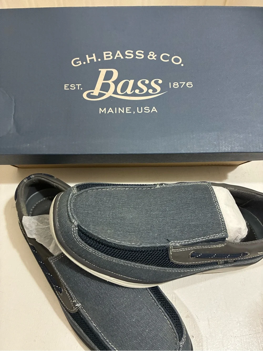 Bass Men's Navy Canvas Slip-On Boat Shoes